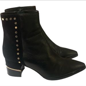 Le Pepe gold studded Italian leather and suede pointed toe ankle boots sz 8/37.5